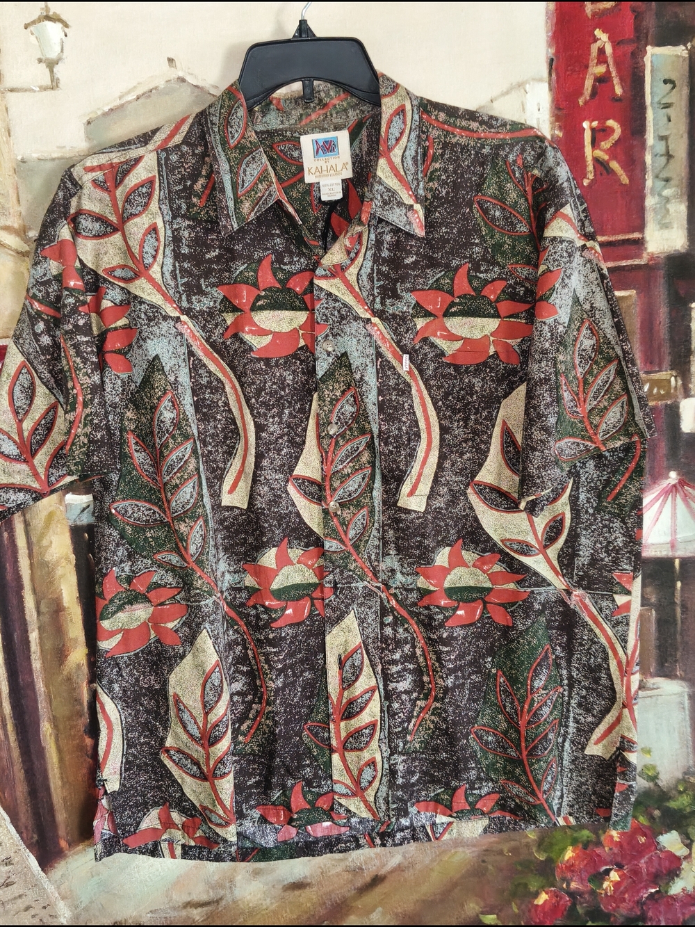 Kahala Hawaiian Shirt in Brown with Coral Floral Print